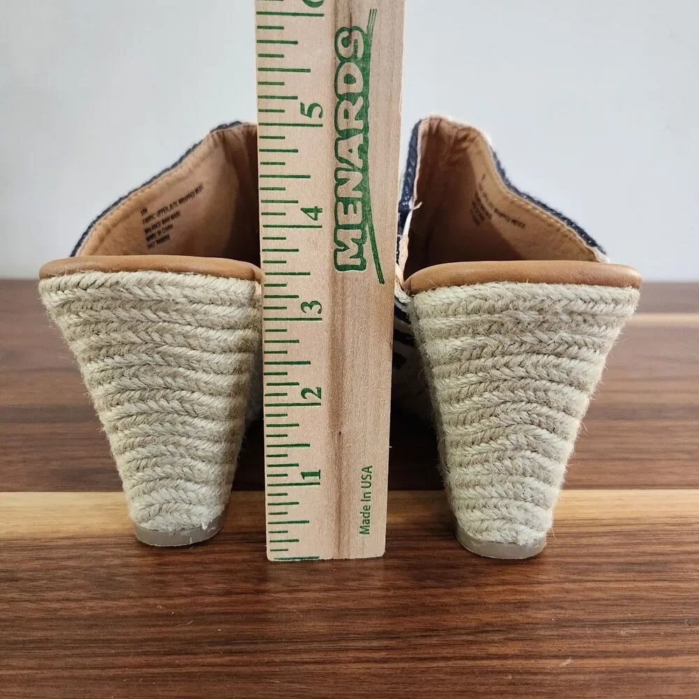 Lane Bryant Espadrille High Wedge Slip On Slide Jute Striped Sandal Shoe 10W